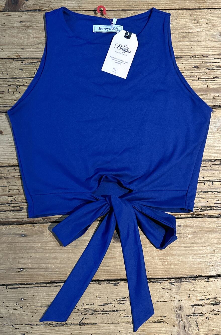 Berryou Women’s Size M Blue Crop Top Tie Front NWT